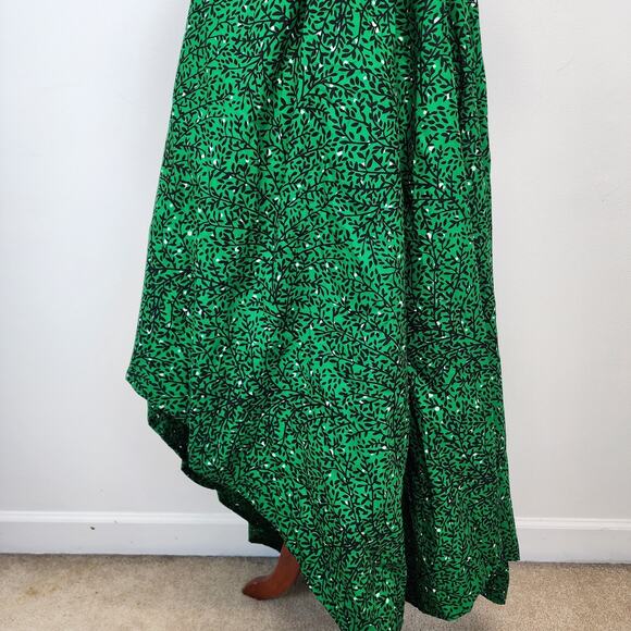 Bombchel V-Neck Asymmetric Hem Halter Dress Green Floral 100% Cotton OS M/L - Picture 3 of 15